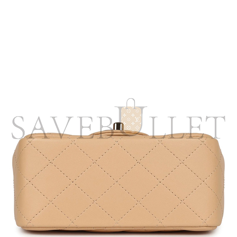 CHANEL MINI CLASSIC SQUARE FLAP BEIGE LAMBSKIN HARDWARE AS1115 (17*13.5*8cm)